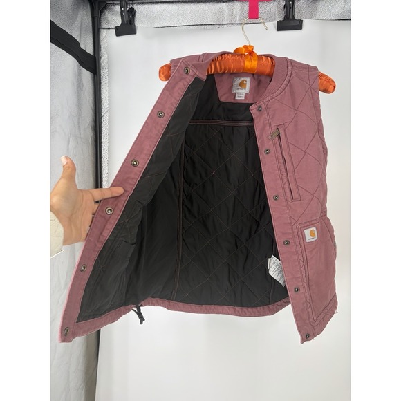 Carhartt Quilted Canvas Vest Women XS Mauve Pink Workwear Utility - Picture 4 of 14